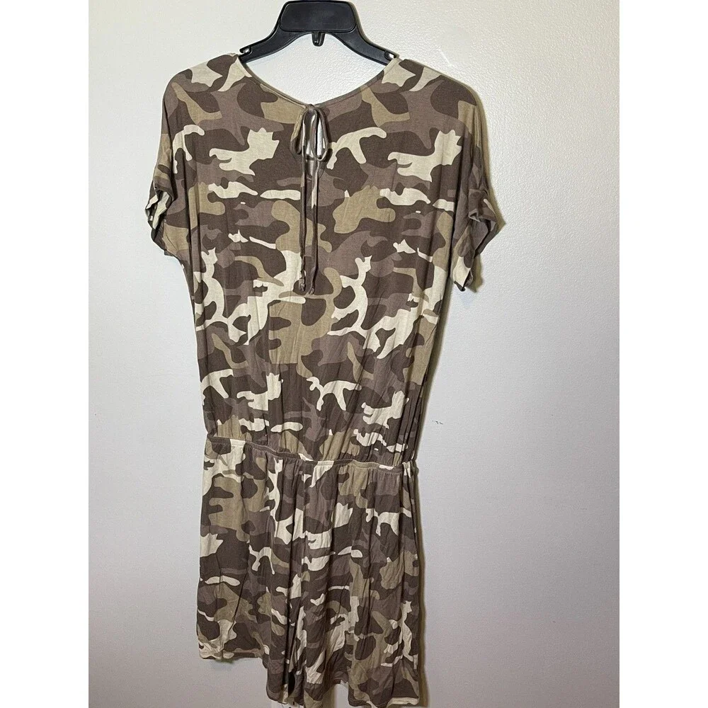 Zenana Women's Camo Print Romper Shorts With Cinche Tie Size X-Large